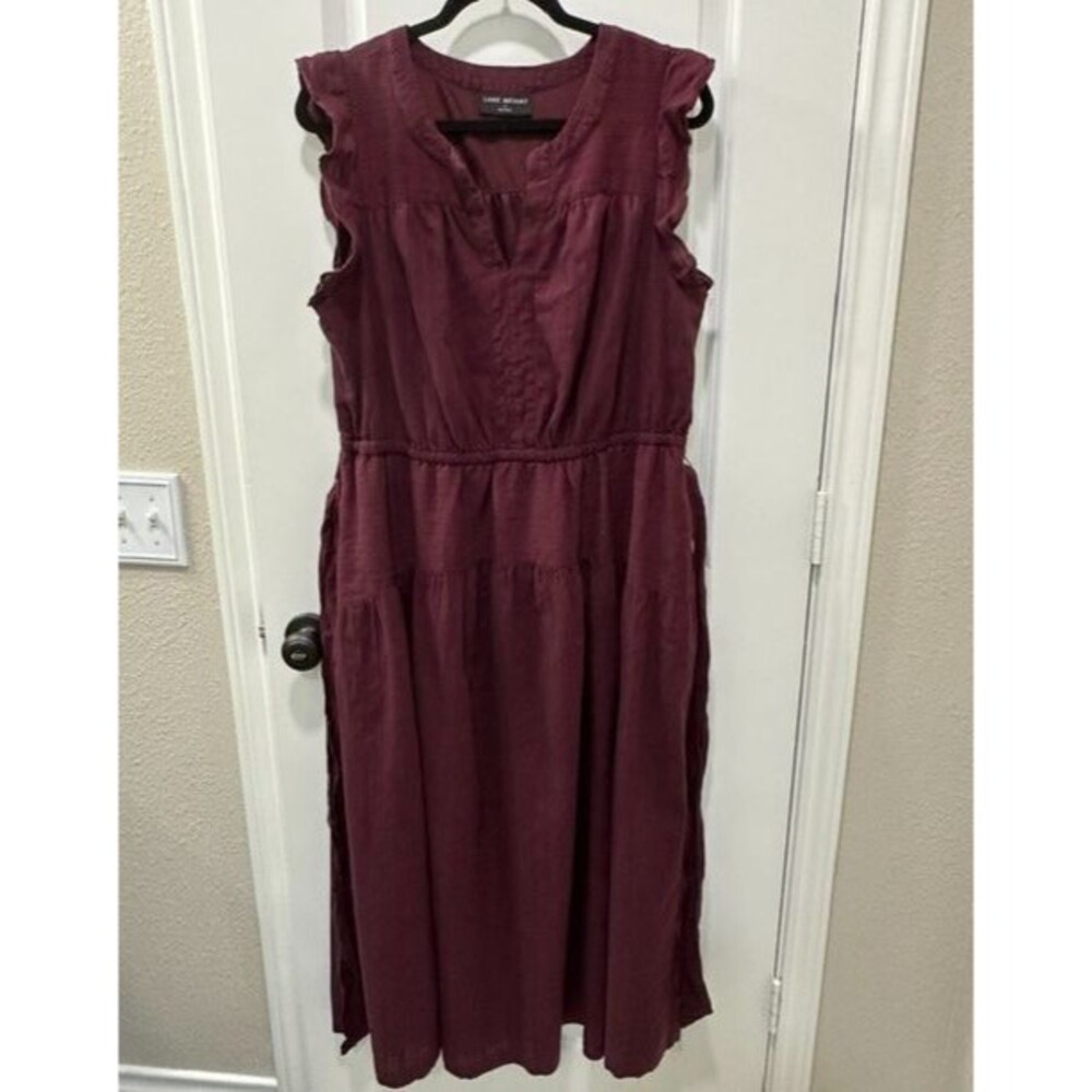 Lane Bryant Womens Sz 16 Maroon Ruffle Sleeve Tiered Midi Dress Tie Waist Boho